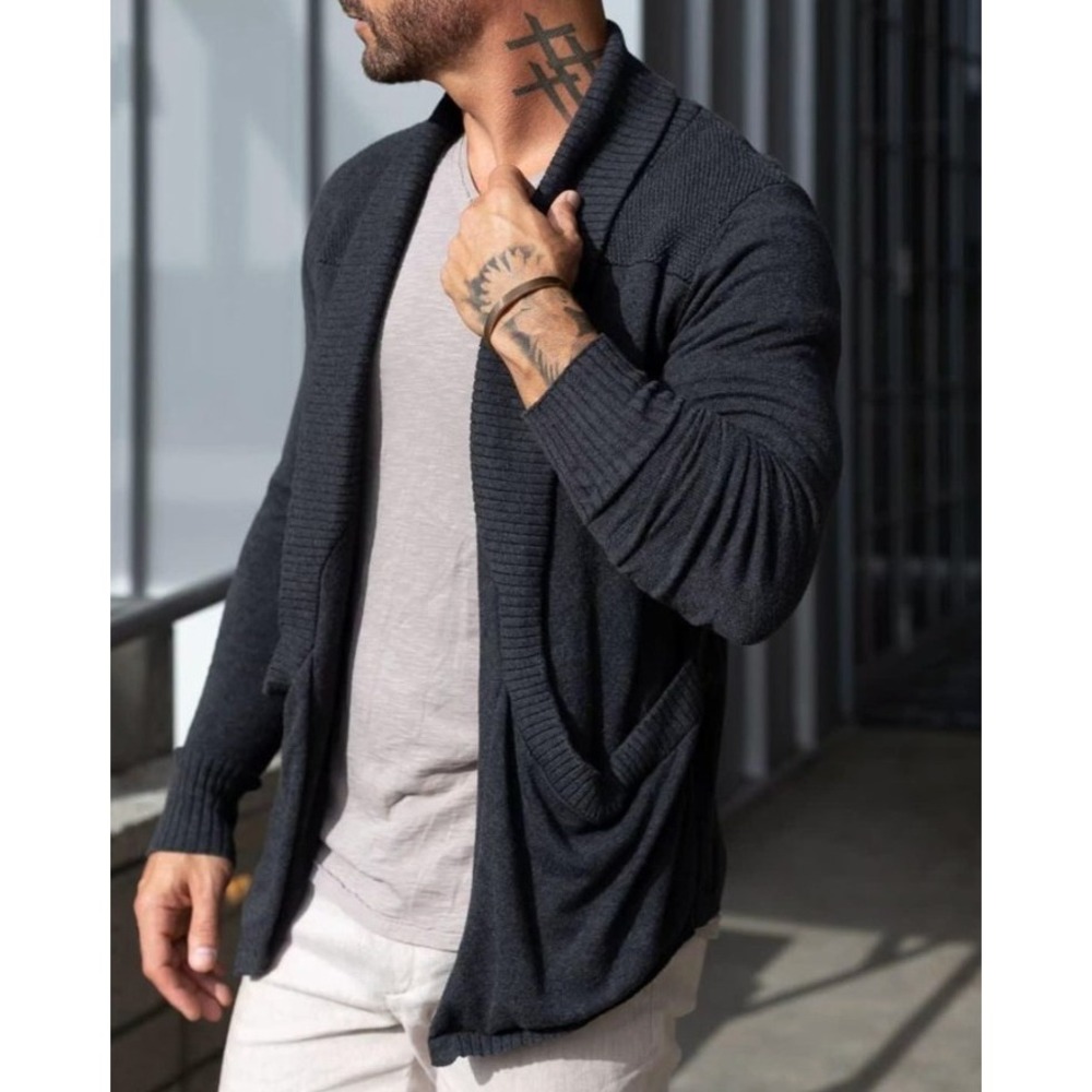 NEW Weston Jon Boucher Men Navy Blue Open Hemingway Lightweight Slim Cardigan XL